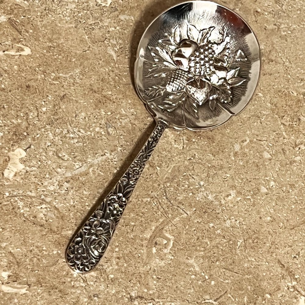 S Kirk & Son Sterling Silver Floral Repoussé Bon Bon Berry Spoon